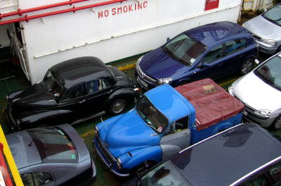 On the ferry's car deck